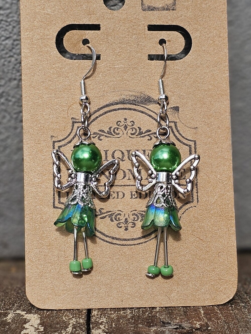 😇🪷🧚‍♀️ Handmade Green Fairy Angel Dangle Earrings